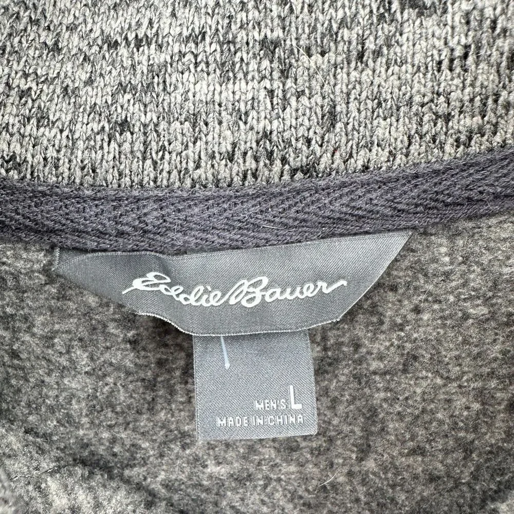 Eddie Bauer Radiator Sweater Mens L Gray Green Fleece Mock Neck Outdoor‎ Hiking